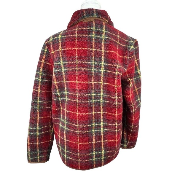 Orvis Red Plaid Fleece Sherpa Button Front Jacket S NWOT Wood Buttons - Picture 8 of 10